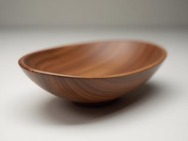 A finely polished walnut spoon rest on a kitchen counter.