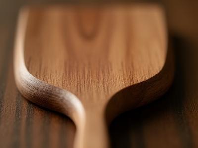 A macro shot of wood grain on a spatula, glistening with a food-safe finish.