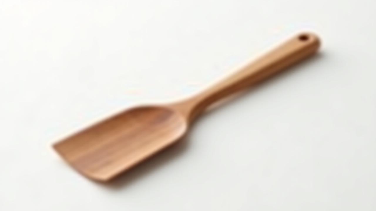 A beautifully hand-turned wooden spatula, highlighting its ergonomic handle and smooth, food-safe finish against a minimalist background.